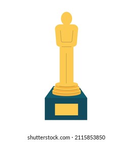 Gold cinema award Vector flat Illustration. yellow cinema statuette.