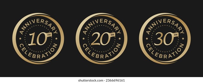 Gold circle anniversary logo vector design illustration. Set anniversary celebration logotype emblem badge