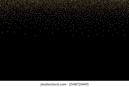 Gold Circle Art Vector Black Background. Transparent Dust Background. Yellow Confetti Anniversary Wallpaper. Round Abstract Illustration.
