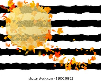 Gold circle with autumn maple leaves background. Season template for design banner, ticket, leaflet, card, poster and another. EPS 10