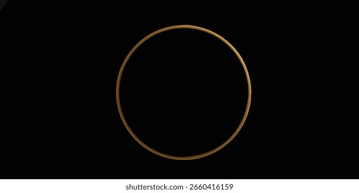 Círculo de oro fondo negro. Espacio en blanco para la imagen, pintura, tarjeta o foto. Ilustración vectorial de Plantilla de círculo moderno realista en 3D. Simple maqueta de objeto dorado.