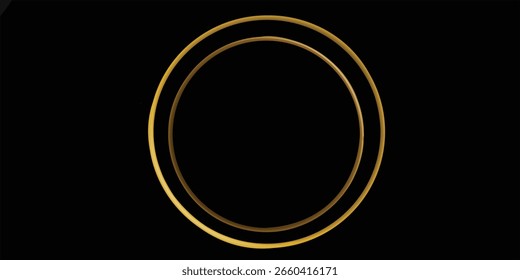 Gold circle black background. Blank space for picture, painting, card or photo. 3d realistic modern circle template vector illustration. Simple golden object mockup.
