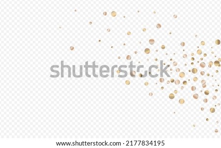Gold Circle Bridal Transparent Background. Modern Shine Banner. Golden Sparkle Falling Texture. Dot Paper Pattern.