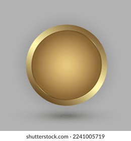 Gold circle button, premium banner on grey background,gold button in round gold frame vector illustration. abstract circle badge vector, illustration design.