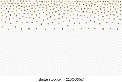 Gold Circle Christmas Vector Transparent Background. Transparent Confetti Postcard. Yellow Dust Festive Pattern. Rain Falling Illustration.