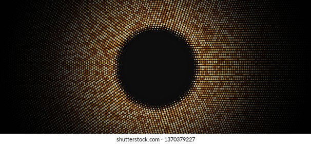 Gold circle dot background.  Golden luxury sparkle banner frame .