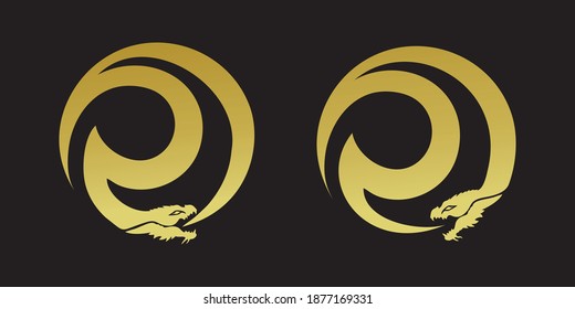 Gold circle dragon logo symbol template