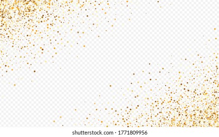 Gold Circle Effect Transparent Background. Paper Sparkle Design. Yellow Round Bright Backdrop. Splash Shiny Postcard.