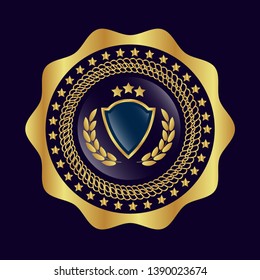 gold circle emblem with gold shield. glossy emblem. seal,label.gold logo