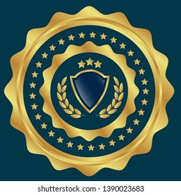 gold circle emblem with gold shield. glossy emblem. seal,label.gold logo