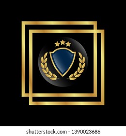 gold circle emblem with gold shield. glossy emblem. seal,label.gold logo