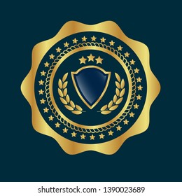 gold circle emblem with gold shield. glossy emblem. seal,label.gold logo