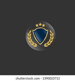 gold circle emblem with gold shield. glossy emblem. seal,label.gold logo