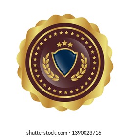 gold circle emblem with gold shield. glossy emblem. seal,label.gold logo