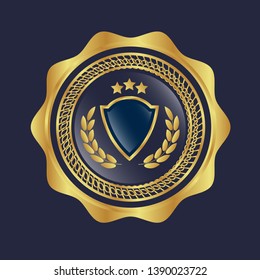 gold circle emblem with gold shield. glossy emblem. seal,label.gold logo
