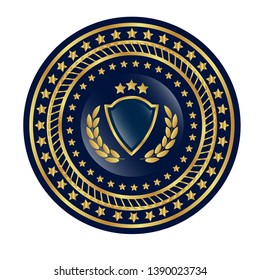 gold circle emblem with gold shield. glossy emblem. seal,label.gold logo