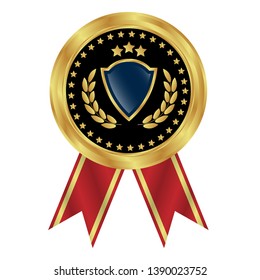 gold circle emblem with gold shield. glossy emblem. seal,label.gold logo