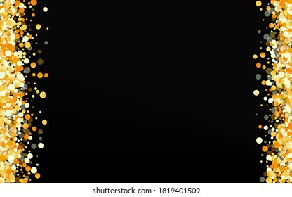 Goldener Kreis, schwarzer Hintergrund. Reiches Sparkle-Banner. Yellow Dot Luxury Illustration. Staubbridal-Einladung.