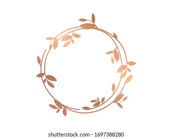 Gold circle floral frame vector.  Rose gold  circle  frame vector.  Vintage rose gold floral  circle frame.