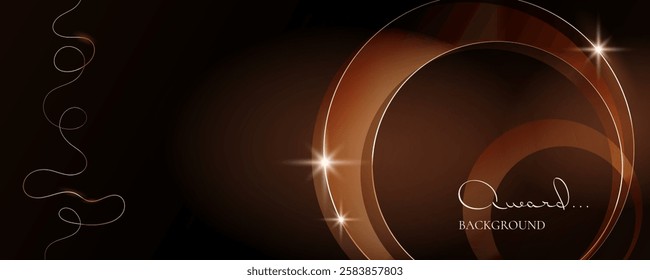 Gold circle frame with blinks lights, award ceremony background, empty border for texts and images, golden ring on the black background. Vector illustration.