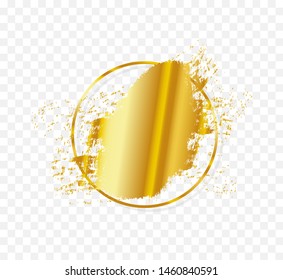 Gold circle frame with brush paint. Luxury geometric design for makeup, cosmetics, fashion, perfume. Golden round shape border with brush picture for  invitation, banner, card. 