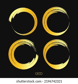 Gold circle frame element, set of golden circle, brush ornament, for invitations, photo frames, sales banner.