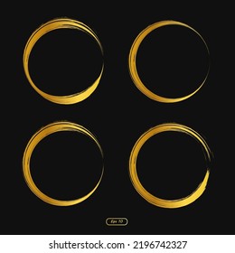 Gold circle frame element, set of golden circle, brush ornament.