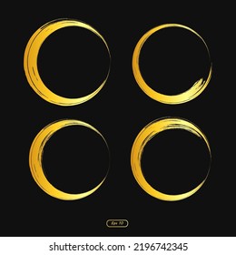 Gold circle frame element, set of golden circle, brush ornament, for invitations, photo frames, sales banner.