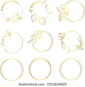 gold circle frame floral collection set vector