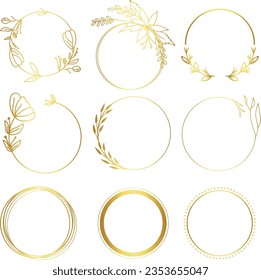 gold circle frame floral collection set vector