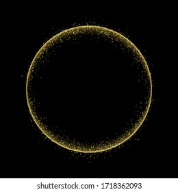 Gold circle frame with glitter light effect. Golden comet with glowing tail of shining stardust sparkles
