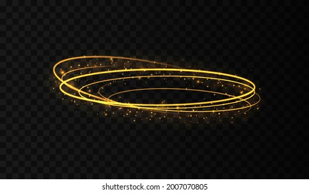 Gold circle frame with glitter light effect. A golden flash flies in a circle in a luminous ring.