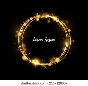 Gold circle frame with glitter light effect. A golden flash flies in a circle in a luminous ring.