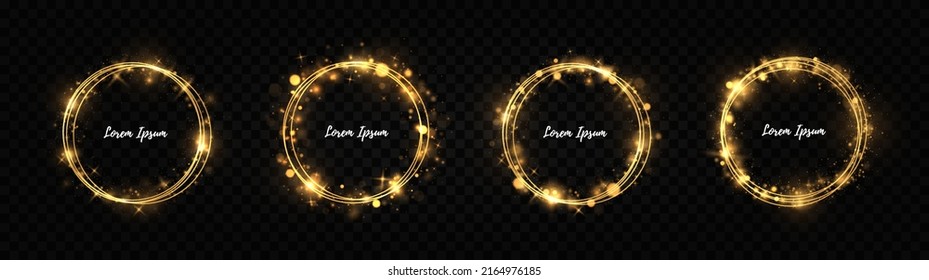 Gold circle frame with glitter light effect. A golden flash flies in a circle in a luminous ring.