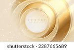 Gold circle frame with golden light effects decoration and bokeh. Luxury modern style background.