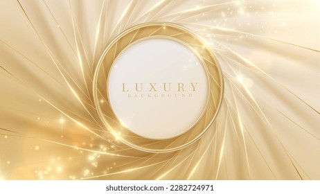 Gold circle frame with golden light effects decoration and bokeh. Luxury modern style background.