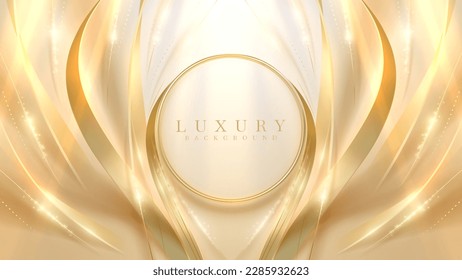 Gold circle frame with golden light effects decoration and bokeh. Luxury modern style background.