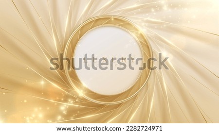 Gold circle frame with golden light effects decoration and bokeh. Luxury modern style background.