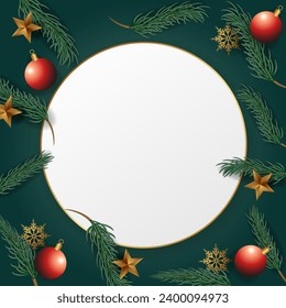 Gold circle frame with green background for christmas and new year. - Vector.