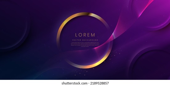 Gold circle frame luxury on dark blue elegant background with lighting effect and sparkle with copy space for text. Luxury design style. Vector illustration