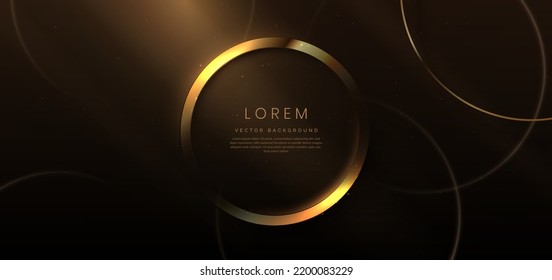 Gold Circle Frame Luxury On Dark Elegant Background With Lighting Effect And Sparkle With Copy Space For Text. Luxury Design Style. Vector Illustration