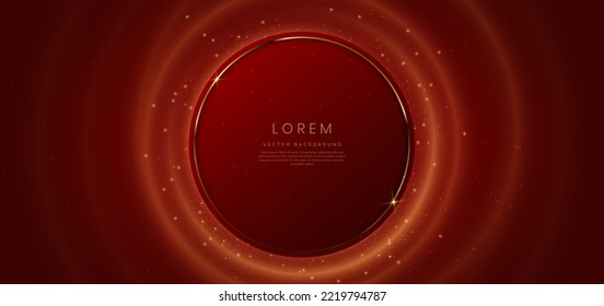 Gold circle frame luxury on red elegant background with lighting effect and sparkle with copy space for text. Luxury design style. Vector illustration