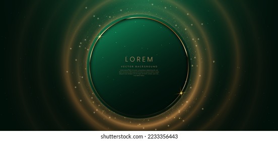 Gold circle frame luxury on green elegant background with lighting effect and sparkle with copy space for text. Luxury design style. Vector illustration