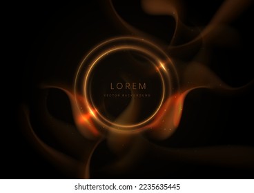 Gold circle frame luxury on dark black background with flame lighting effect and sparkle. Vector illustration