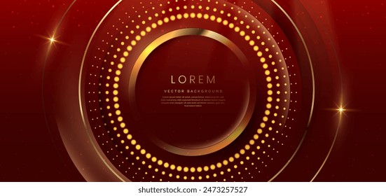 Gold circle frame luxury on red elegant background with lighting effect and sparkle with copy space for text. Luxury design style. Vector illustration
