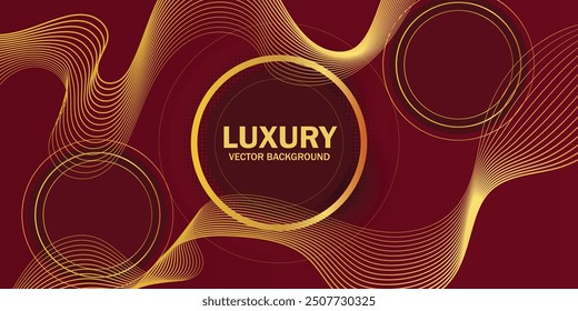 Gold circle frame luxury on red elegant background with lighting effect and sparkle with copy space for text. Luxury design style