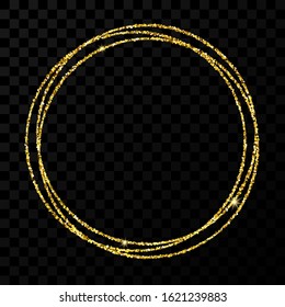 Gold circle frame. Modern shiny frame with light effects isolated on dark transparent background. Vector illustration.