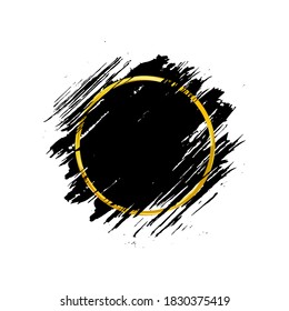 Marco de círculo dorado sobre el fondo negro gris. Diseño de vectores.
