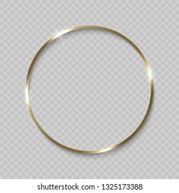 Gold circle frame with shiny borders on transparent background