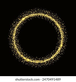 Gold circle frame with sparkling light, glitter particle and star light effect. Golden shimmer ring round border with shining light vector illustration.